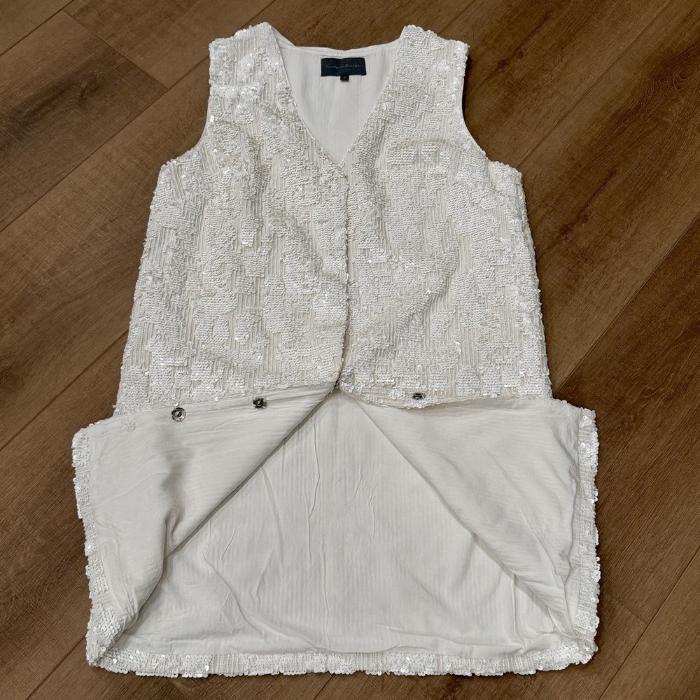 Anthropologie Sunday in Brooklyn White Sequin Vest Dress Medium SnapClose Formal - Picture 13 of 13